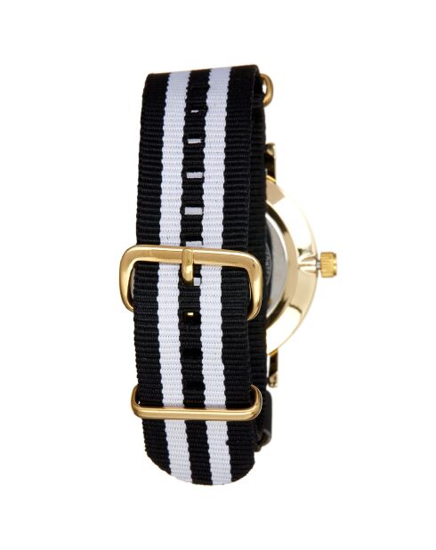 Montre Mixte en Nylon gris/blanc + bracelet en Acier doré