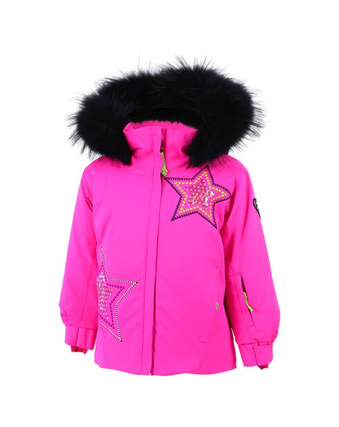 Veste de Ski Etoile col fausse fourrure rose fluo