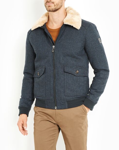 Blouson Feltor col fausse fourrure bleu marine