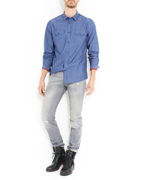 Velia Dunkelblaues Hemd mit geometrischem Aufdruck in normaler Passform