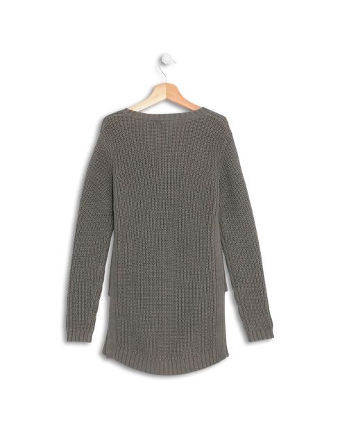 Pull long fendu gris foncé