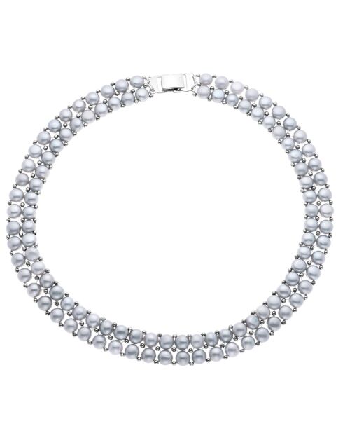 Parelgrijze parelketting met 2 rijen