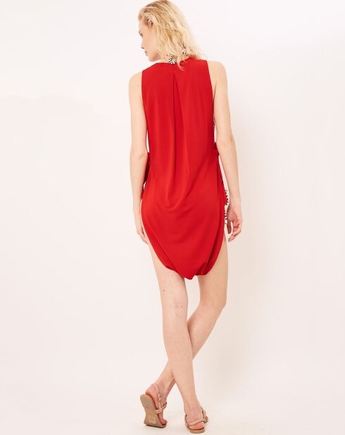 Robe fendue Ethno Soutache rouge