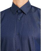 Chemise droite casual Aari à micro carrés bleu marine