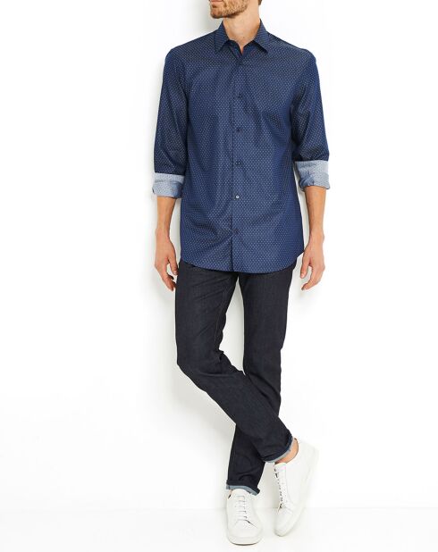 Chemise droite casual Aari à micro carrés bleu marine