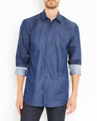 Chemise droite casual Aari à micro carrés bleu marine