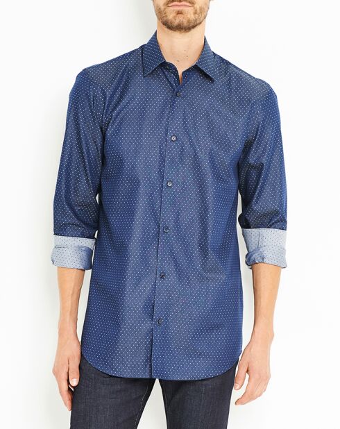 Chemise droite casual Aari à micro carrés bleu marine