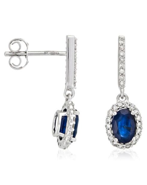 Boucles d'oreilles Courtoisie Diamants 0.2 ct Saphirs 1.4 ct or blanc