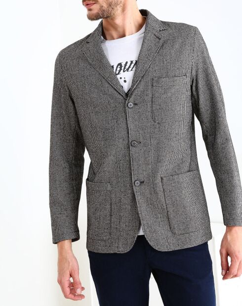 Veste en Laine & Coton Job Quadrillée taupe/noir