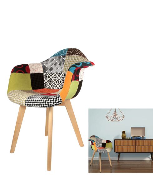 2 Fauteuils Scandinave Patchwork multicolores - 62x60.5x86 cm