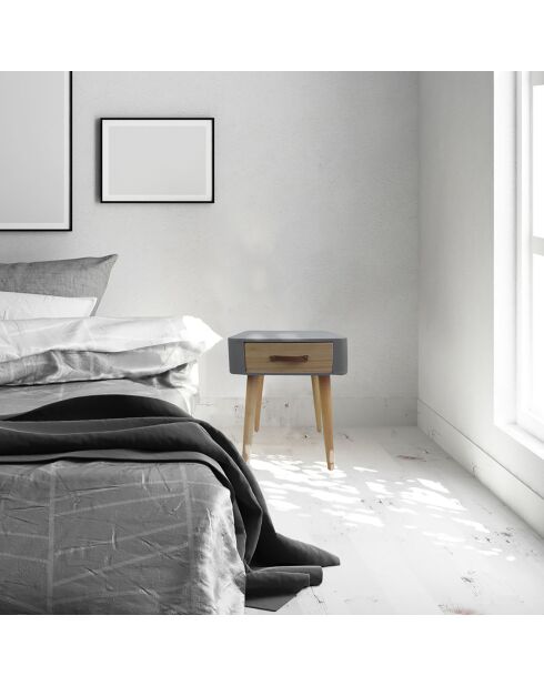 Chevet esprit Scandinave gris - 37x31x37.5 cm