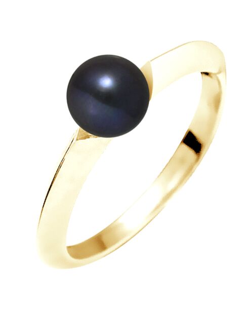 Anello a bracciale in oro giallo con perla d'acqua dolce nera