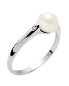 Bague Solitaire Diamants Or Blanc Perle d'Eau Douce blanc naturel