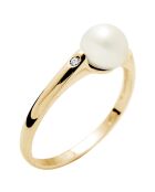 Bague Solitaire Diamants Or Jaune Perle d'Eau Douce blanc naturel