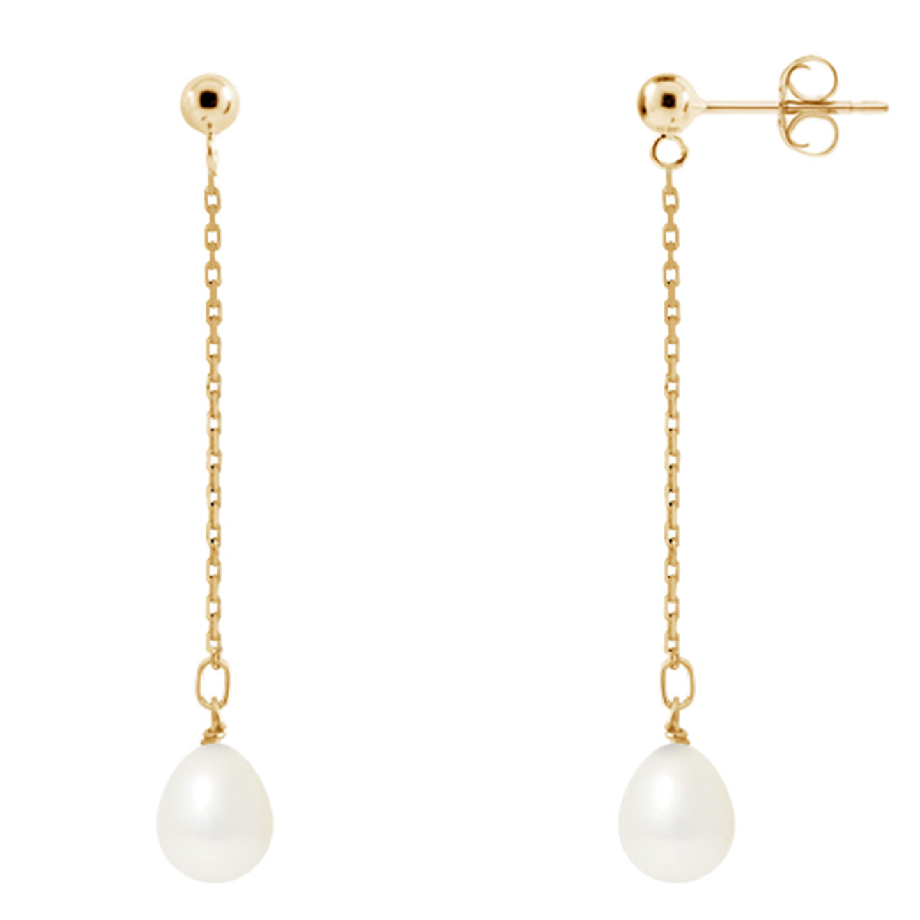 Boucles D'oreilles Plaque Or Jaune Avec Perles De Culture D'eau Douce Blanches - Neuf Avec étiquettes #1588