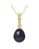 Geelgouden parel, zoetwaterparel, zwarte peer, diamanten halsketting