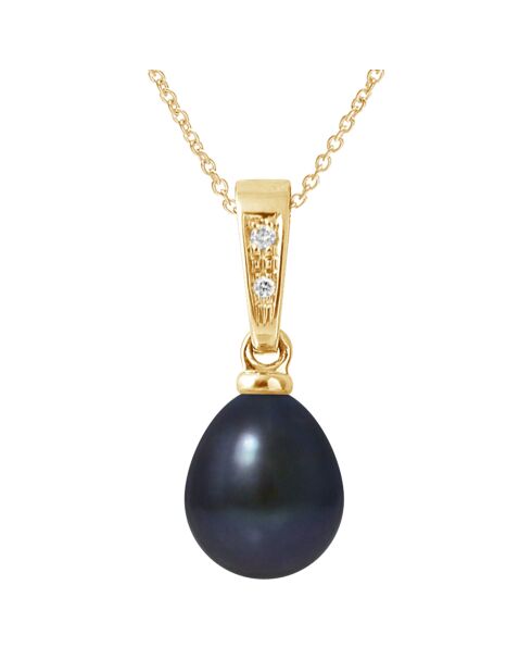 Geelgouden parel, zoetwaterparel, zwarte peer, diamanten halsketting