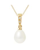 Geelgouden hanger met bail diamant, zoetwaterparel, witte peer