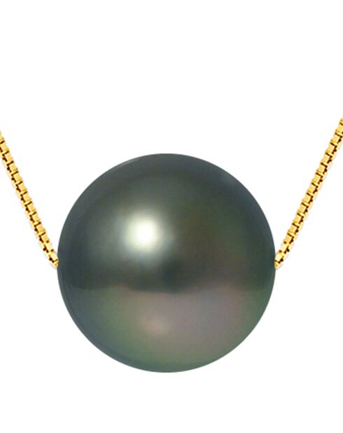 Geelgouden halsketting Tahitiaanse cultuurparel rond zwart tahiti