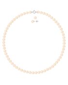 Set Halskette und Ohrringe Weißgold, natürliche rosa, runde Süßwasserperle