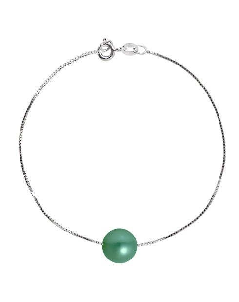 Bracelet Argent & Perle d'Eau Douce ronde vert foncé