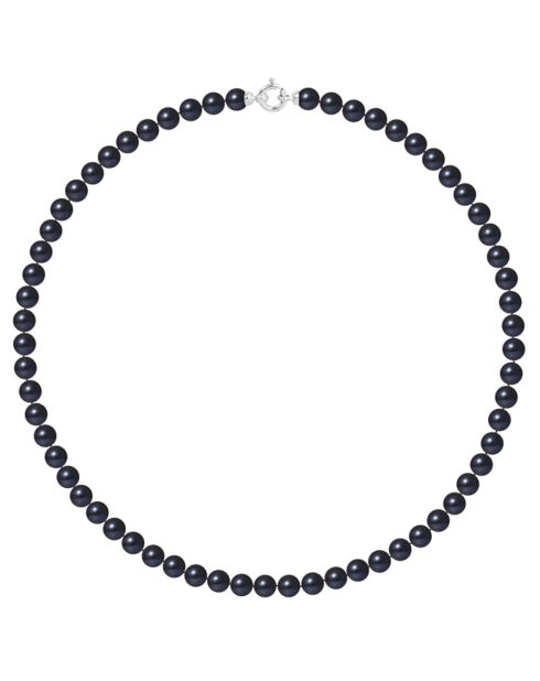 Collier Or Blanc Rang de Perle d'Eau Douce ronde noire