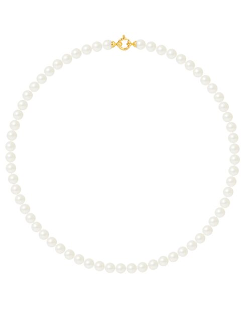 Collier Or Jaune Rang de Perle d'Eau Douce semi-ronde blanc naturel - L 50 cm