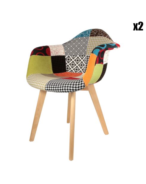 2 Fauteuils Scandinave Patchwork multicolores - 62x60.5x86 cm