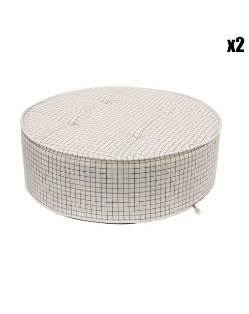 2 Coussins de sol ronds écru/noir - D.50xH.16 cm