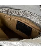 Zilverkleurige leren schoudertas van gordeldier - 21x15x6 cm