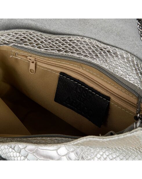 Zilverkleurige leren schoudertas van gordeldier - 21x15x6 cm