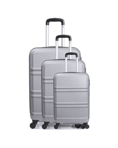 3 Valises 4 roues Utah 49/59/71 cm argentées