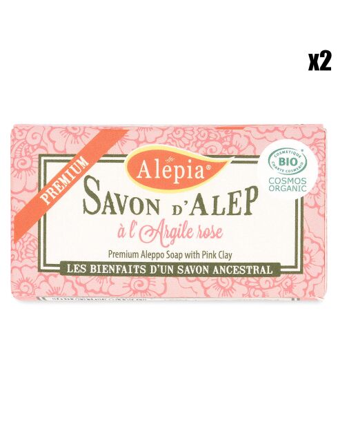 2 Savons d'Alep Premium à l'Argile Rose BIO Régénérant - 2x125 g