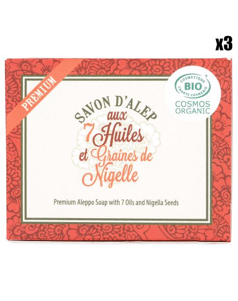 3 Premium-Aleppo-Seifen mit 7 Bio-Ölen — 3x125 g