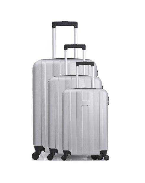 3 Valises 4 roues Atlanta 49/59/71 cm argentées