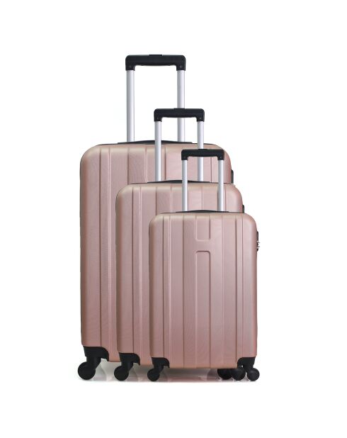 3 Valises 4 roues Atlanta 49/59/71 cm rose doré