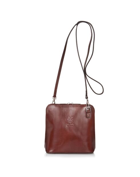 Sac bandoulière en Cuir Lydie marron - 14x19x6 cm