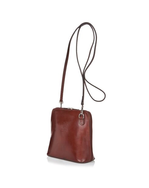 Sac bandoulière en Cuir Lydie marron - 14x19x6 cm