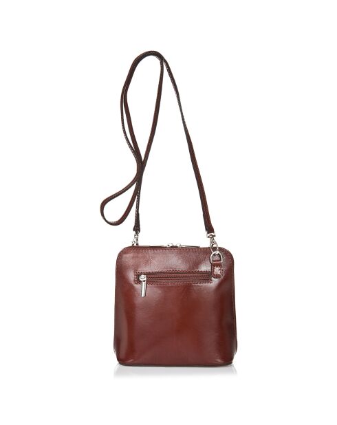 Sac bandoulière en Cuir Lydie marron - 14x19x6 cm