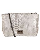 Zilverkleurige leren schoudertas van gordeldier - 21x15x6 cm