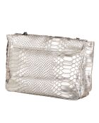 Zilverkleurige leren schoudertas van gordeldier - 21x15x6 cm