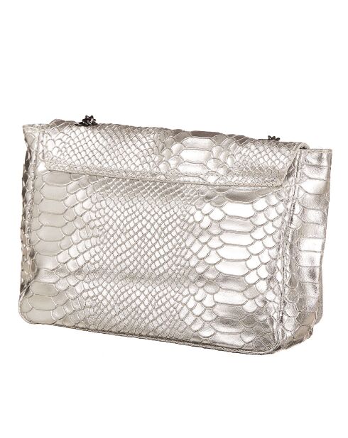 Zilverkleurige leren schoudertas van gordeldier - 21x15x6 cm