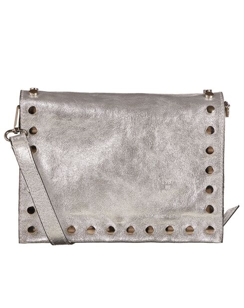 Zilverkleurige leren schoudertas Iris - 20x16x10,5 cm