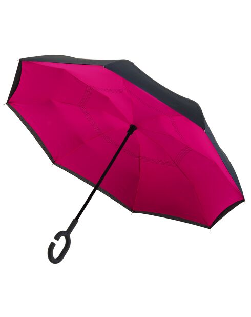 Zwart/roze paraplu met omgekeerde opening