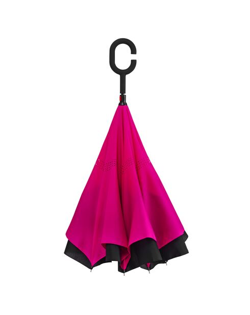 Zwart/roze paraplu met omgekeerde opening