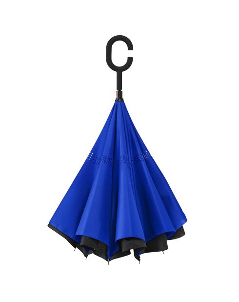 Zwart/blauwe paraplu met omgekeerde opening