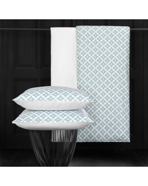 Parure housse de couette 100% Satin de Coton Azulejos bleu/blanc