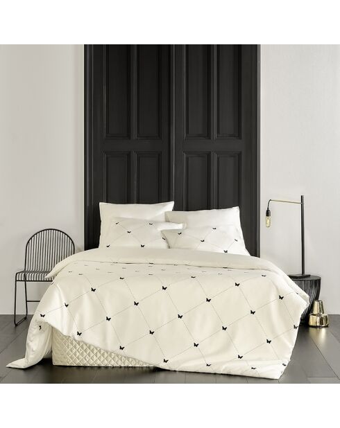 Parure housse de couette 100% Satin de Coton Butterflies blanc/noir