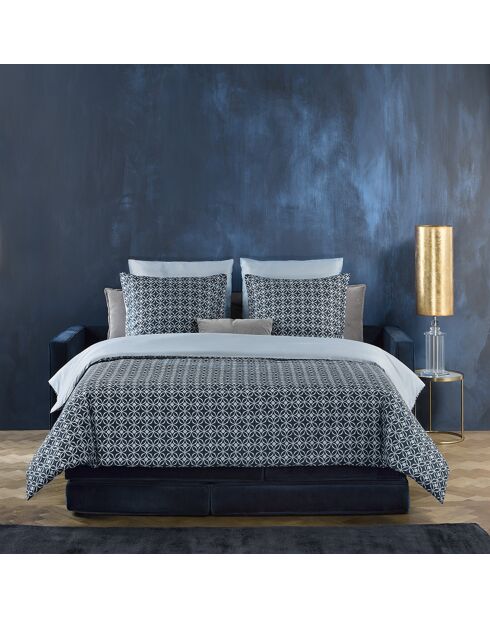 Parure housse de couette 100% Satin de Coton Nickel bleu foncé