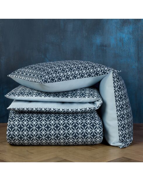 Parure housse de couette 100% Satin de Coton Nickel bleu foncé